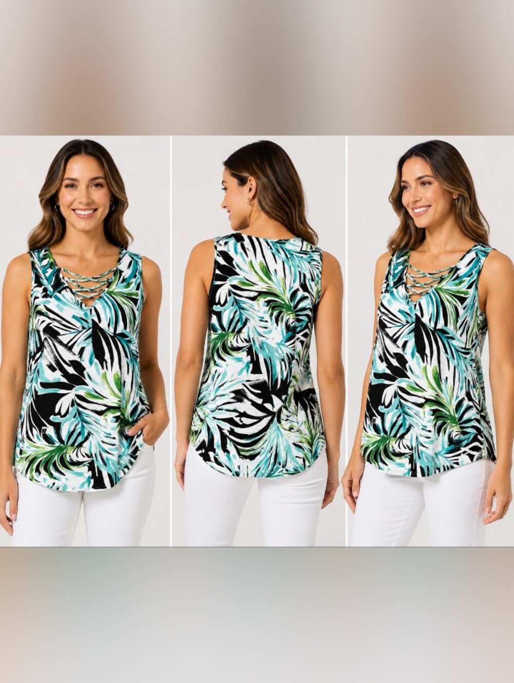 harper 241 tropical palm print sleeveless blouse top size small nwt